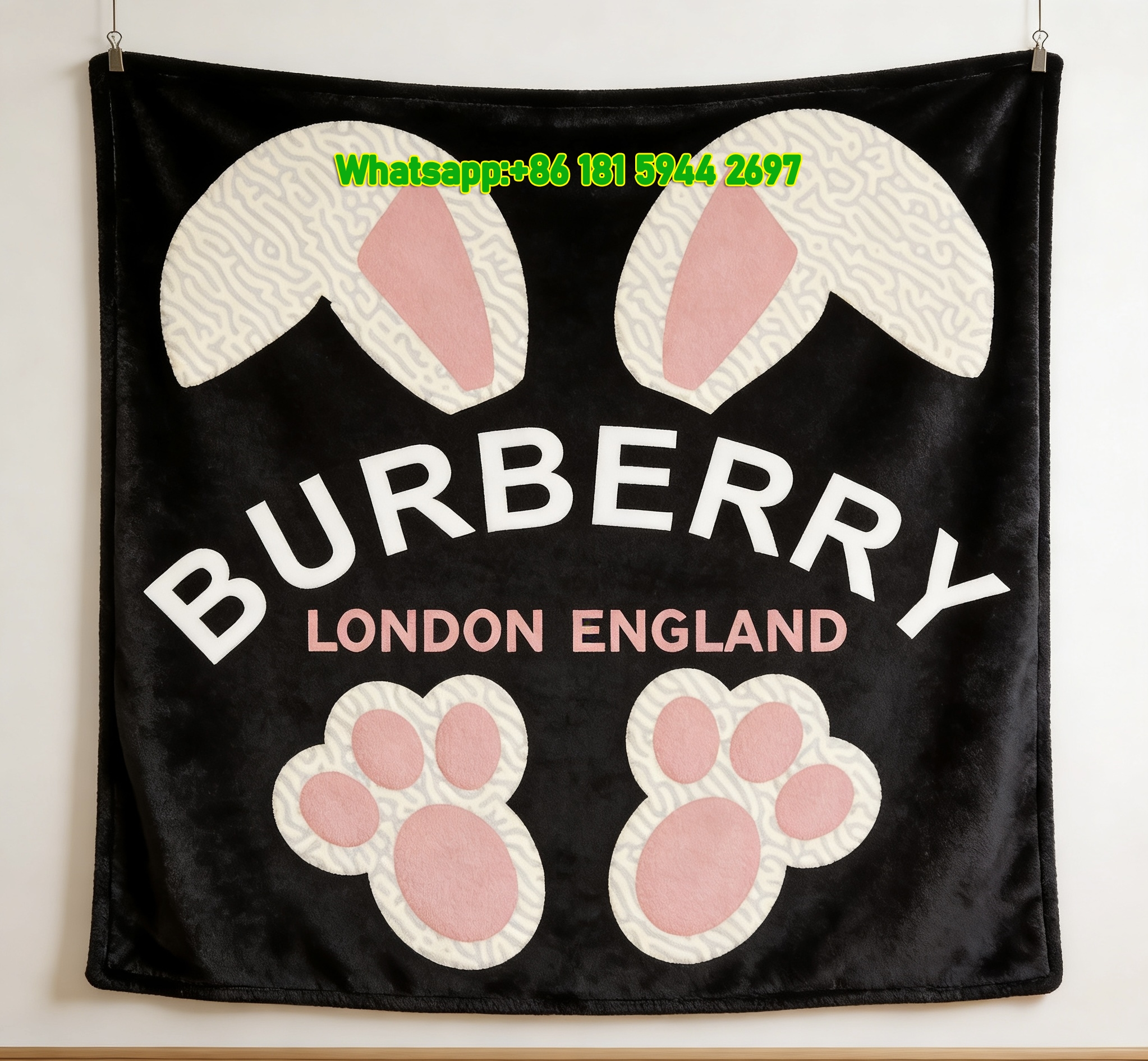 Burberry Bunny Ears Paw Flannel Sofa Throw Blanket for Wall Decor B052